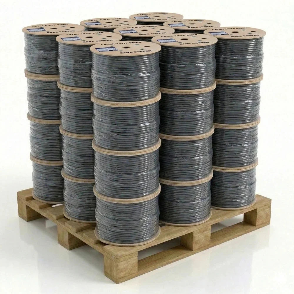 Cat6a Riser Rated Cable | Unshielded (UTP) | Solid Bare Copper | 1000 Ft - Pallet of 36 Reels